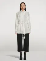 Belted Shirt In Pinstripe Print