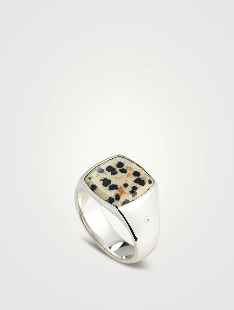 Medium Leopard Jasper Sterling Silver Cushion Ring
