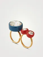 Enamel Double Ring With Crystals