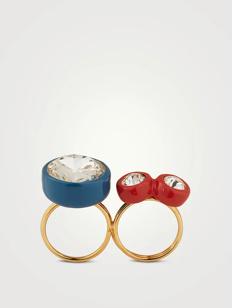 Enamel Double Ring With Crystals