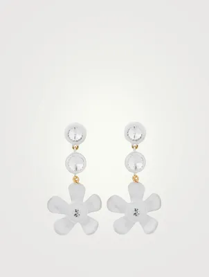 Enamel Flower Crystal Drop Earrings