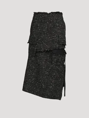 Tweed x Chiffon Midi Skirt