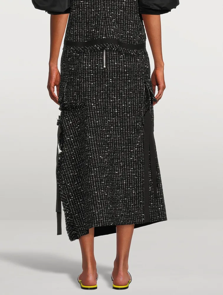 Tweed x Chiffon Midi Skirt