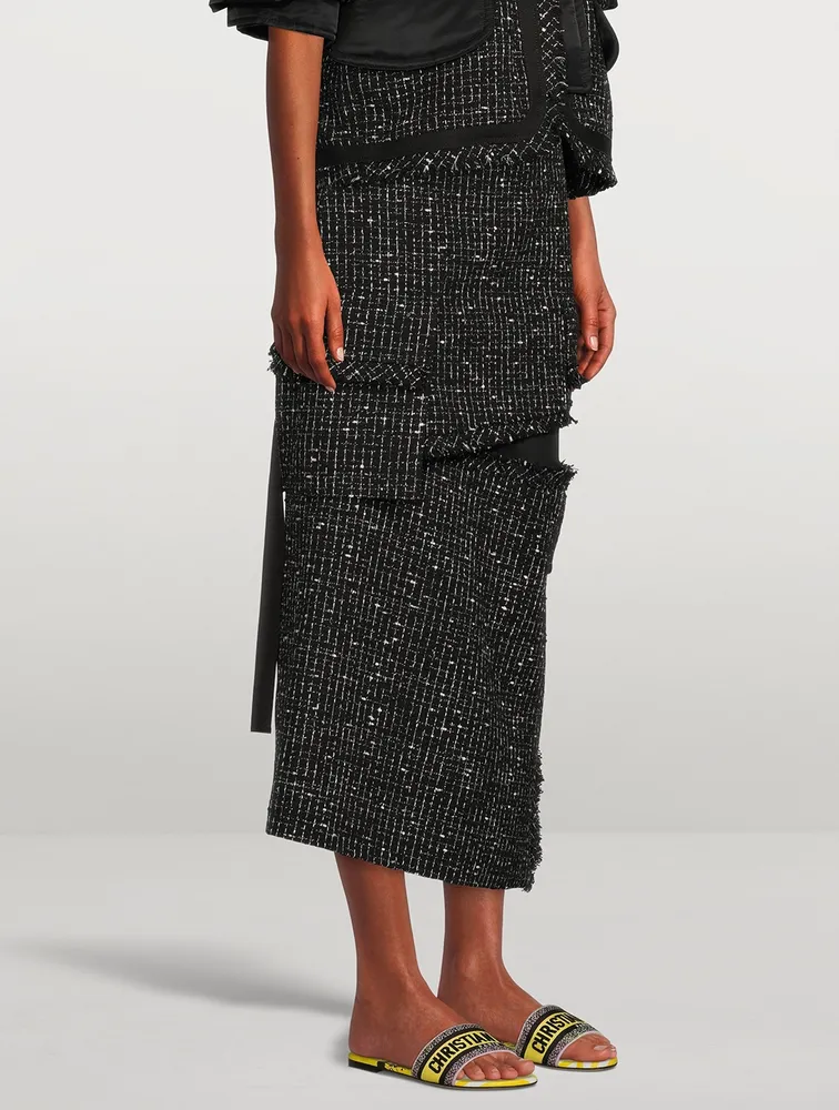 Tweed x Chiffon Midi Skirt