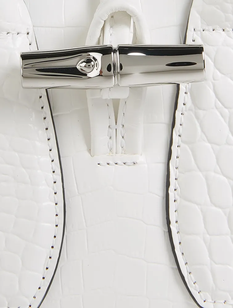 Roseau Croc-Embossed Leather Top Handle Bag