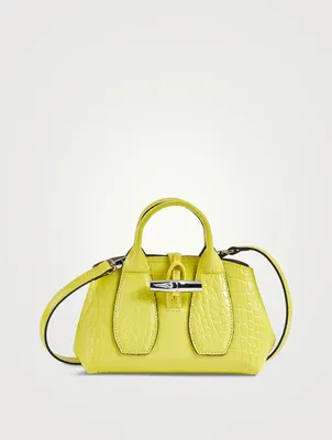 Roseau Croc-Embossed Leather Top Handle Bag