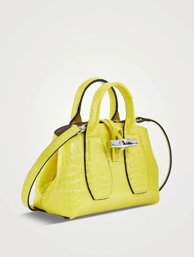 Longchamp Roseau Medium Top Handle Croc-embossed Leather Tote in Yellow