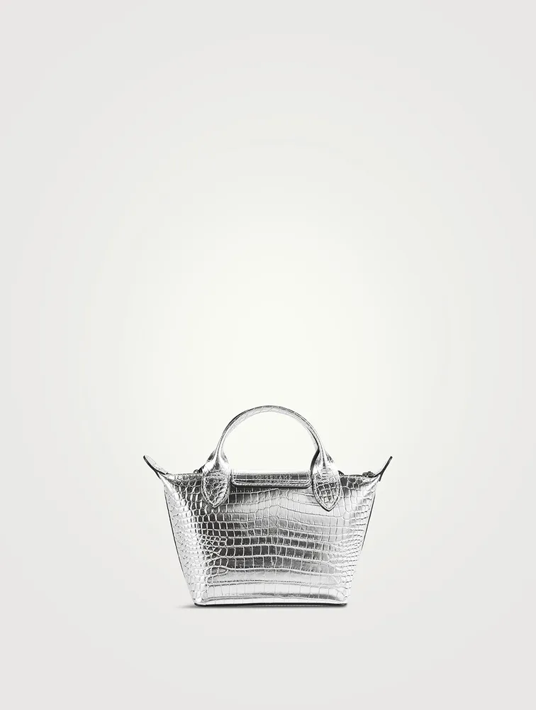 XS Le Pliage Cuir Metallic Croc-Embossed Top Handle Bag