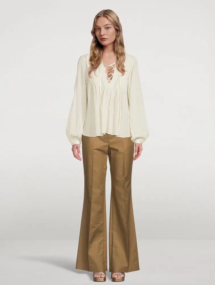 Sachi Lace-Up Peasant Blouse