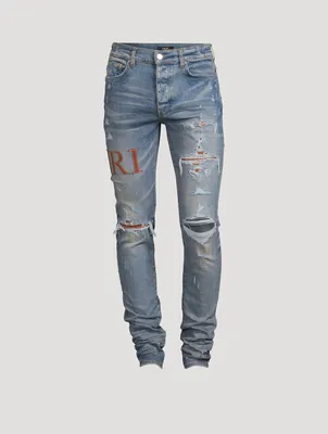 Skinny Jeans With Leather Stitch Logo
