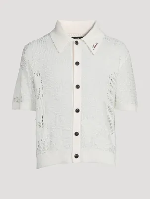 Cotton And Cashmere Floral Mesh Polo Shirt