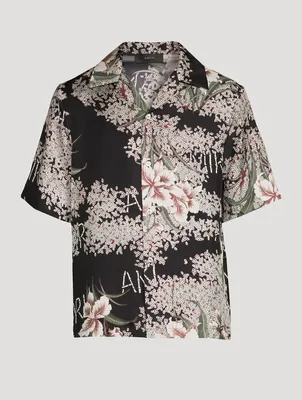 Silk Shirt Hibiscus Tiki Print