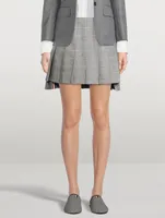 Wool Dropped Back Pleated Mini Skirt Windowpane Print