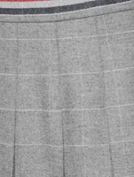 Wool Dropped Back Pleated Mini Skirt Windowpane Print