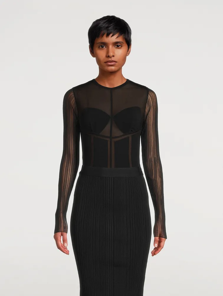 Sheer Intarsia Bustier Bodysuit