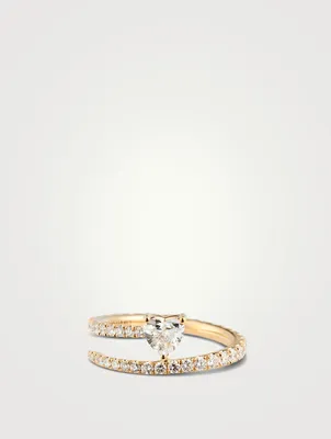 18K Gold Heart Diamond Pavé Coil Ring