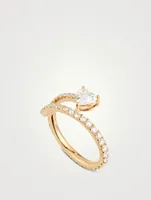 18K Gold Heart Diamond Pavé Coil Ring