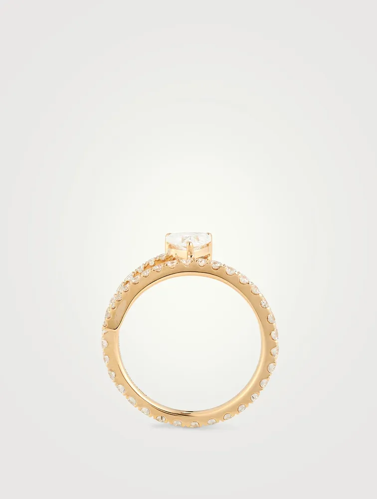 18K Gold Heart Diamond Pavé Coil Ring