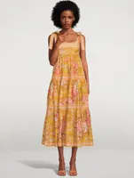 Pattie Tie-Shoulder Midi Dress Floral Print