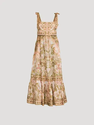 Lyre Midi Dress Palm Print