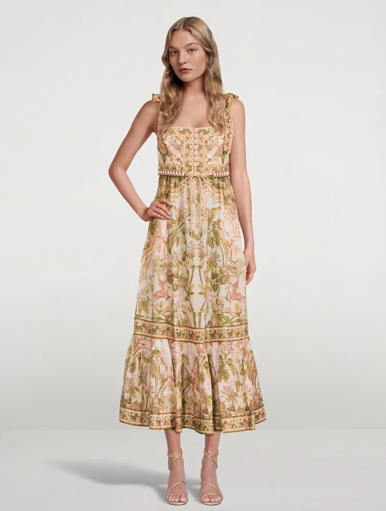 Lyre Midi Dress Palm Print