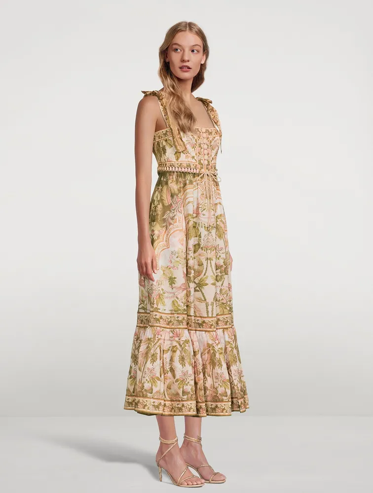 Lyre Midi Dress Palm Print