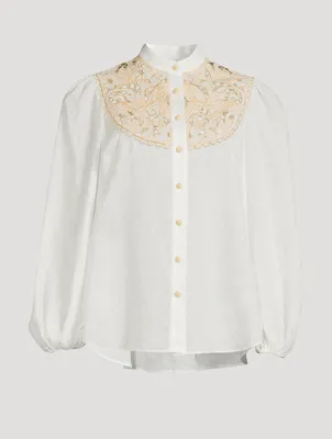 Jeannie Embroidered Linen Blouse