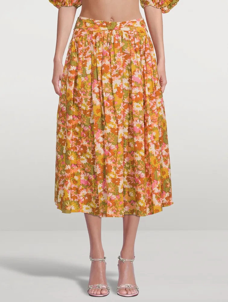 Violet Twist-Waist Midi Skirt Floral Print