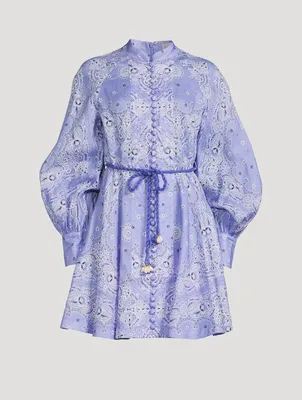 Violet Belted Mini Dress Bandana Print