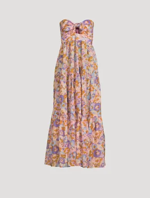 Violet Strapless Midi Dress In Floral Print