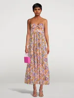 Violet Strapless Midi Dress In Floral Print