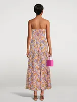 Violet Strapless Midi Dress In Floral Print