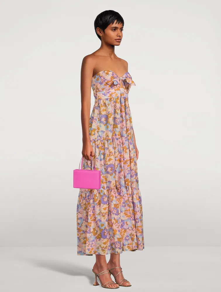 Violet Strapless Midi Dress In Floral Print