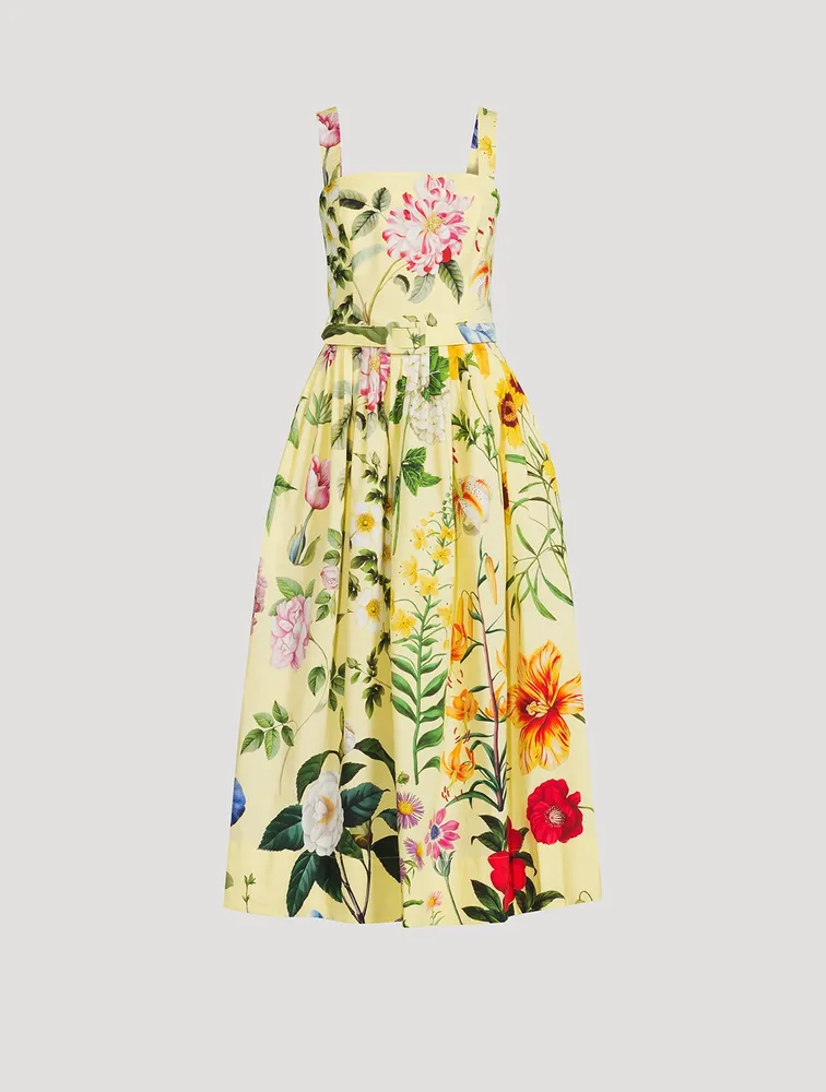 Belted Poplin Midi Dress Floral Print