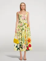 Belted Poplin Midi Dress Floral Print