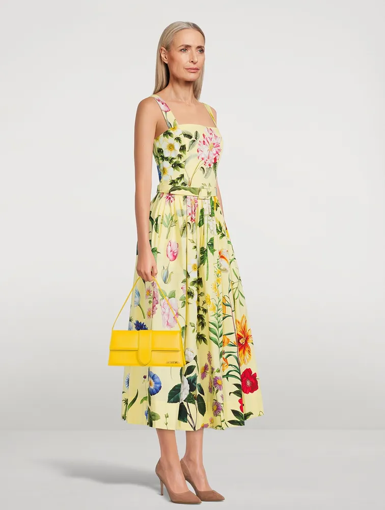 Belted Poplin Midi Dress Floral Print