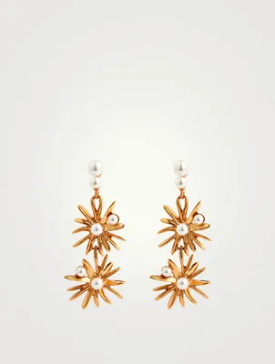 Classic Crystal Pearl Starburst Drop Earrings