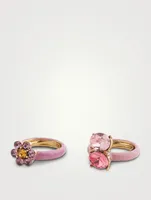 Set Of Two Flower Rings With Crystals