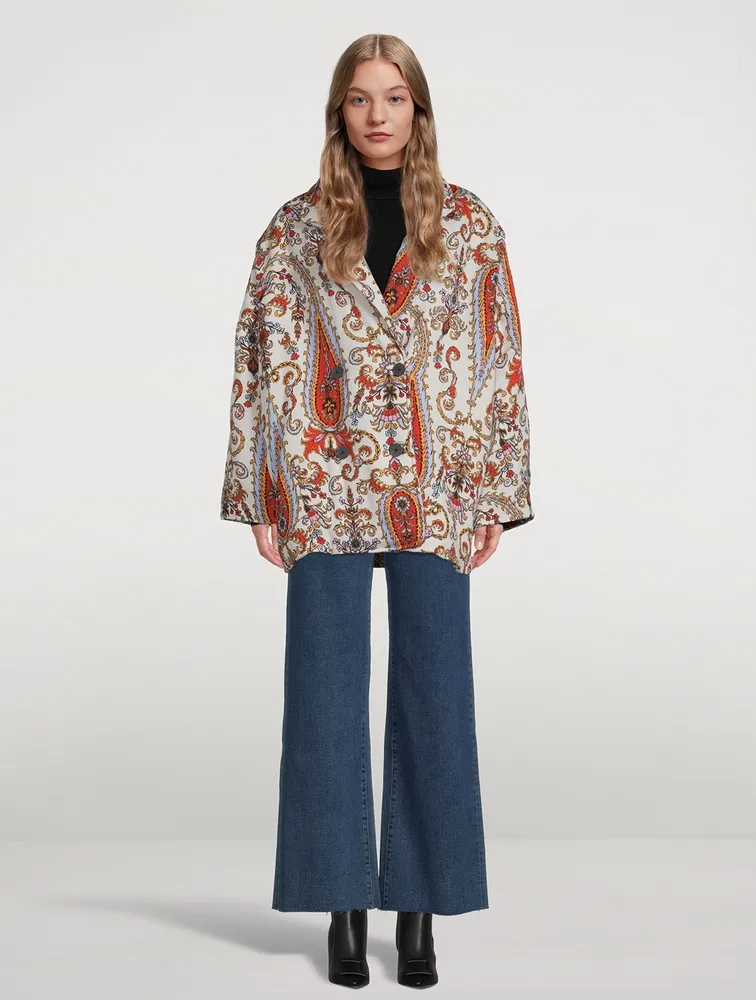 Levine Double-Breasted Coat In Paisley Print