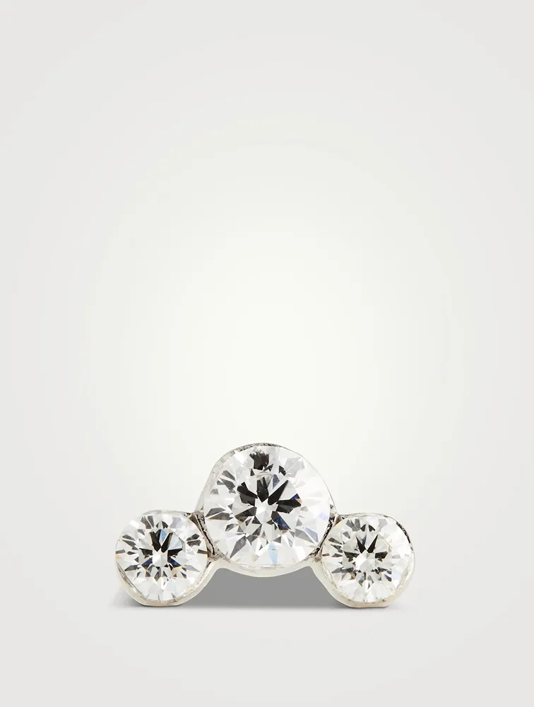 Invisible Set Three Diamond 18K Gold Curve Earring