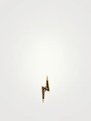 Lightning Bolt 18K Gold Stud Earring With Black Diamonds