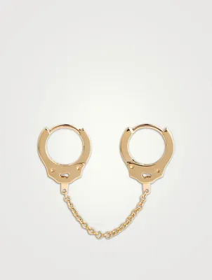 Handcuff 14K Gold Clicker Hoop Earrings With Medium Chain