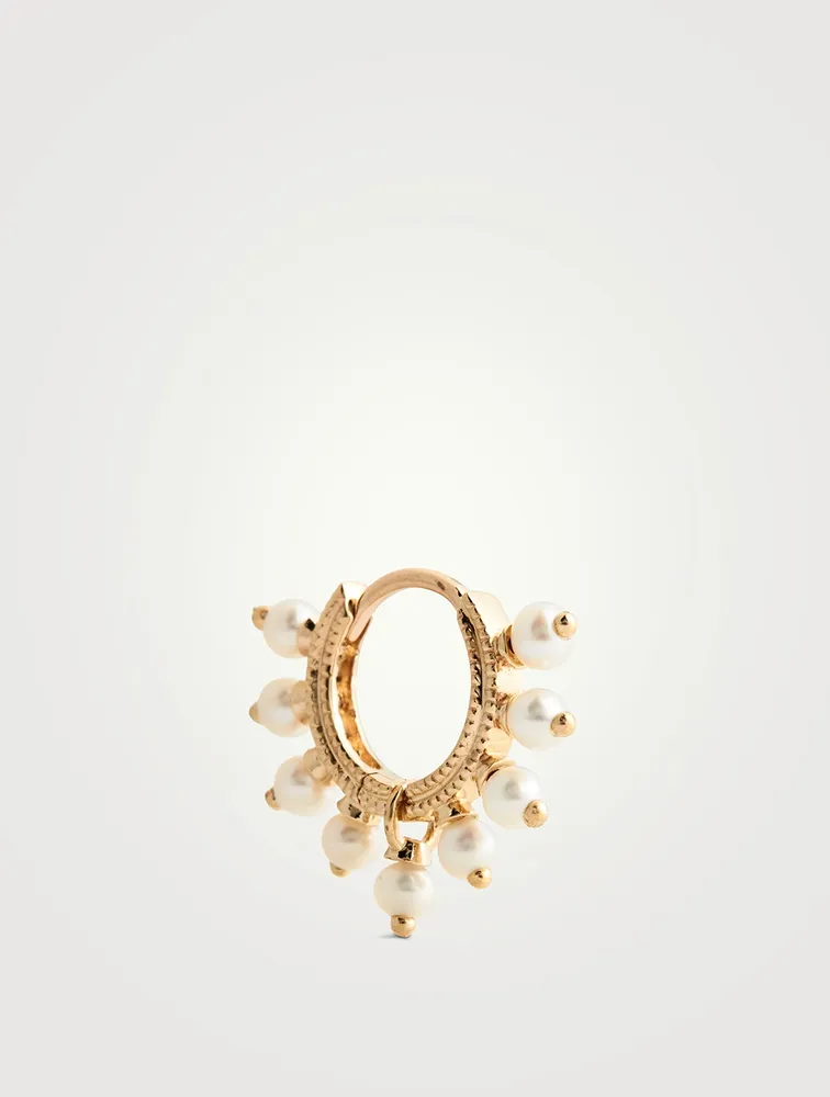 Pearl Coronet 18K Gold Hoop Earring