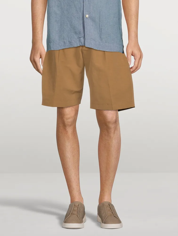 Linen-Blend Double-Pleat Shorts
