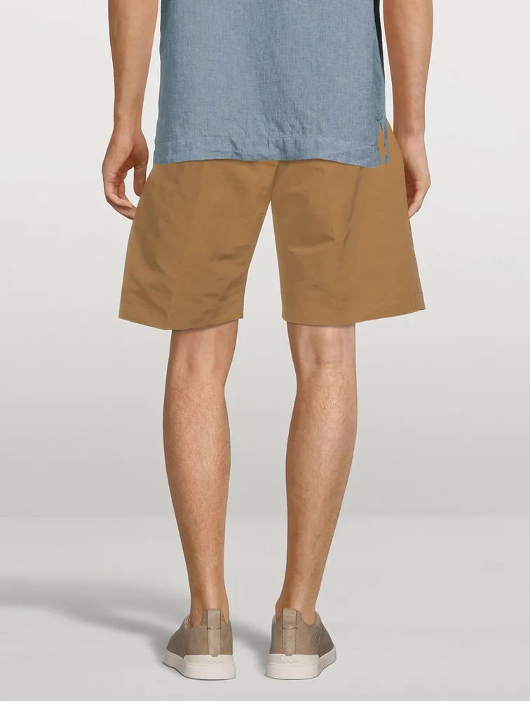 Linen-Blend Double-Pleat Shorts