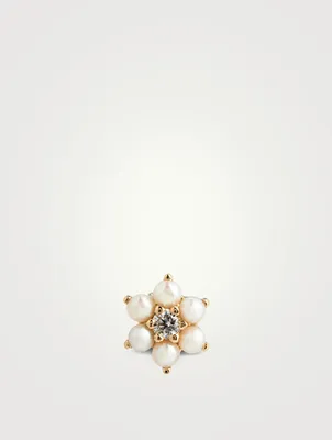 Pearl and Diamond 18K Gold Flower Earring