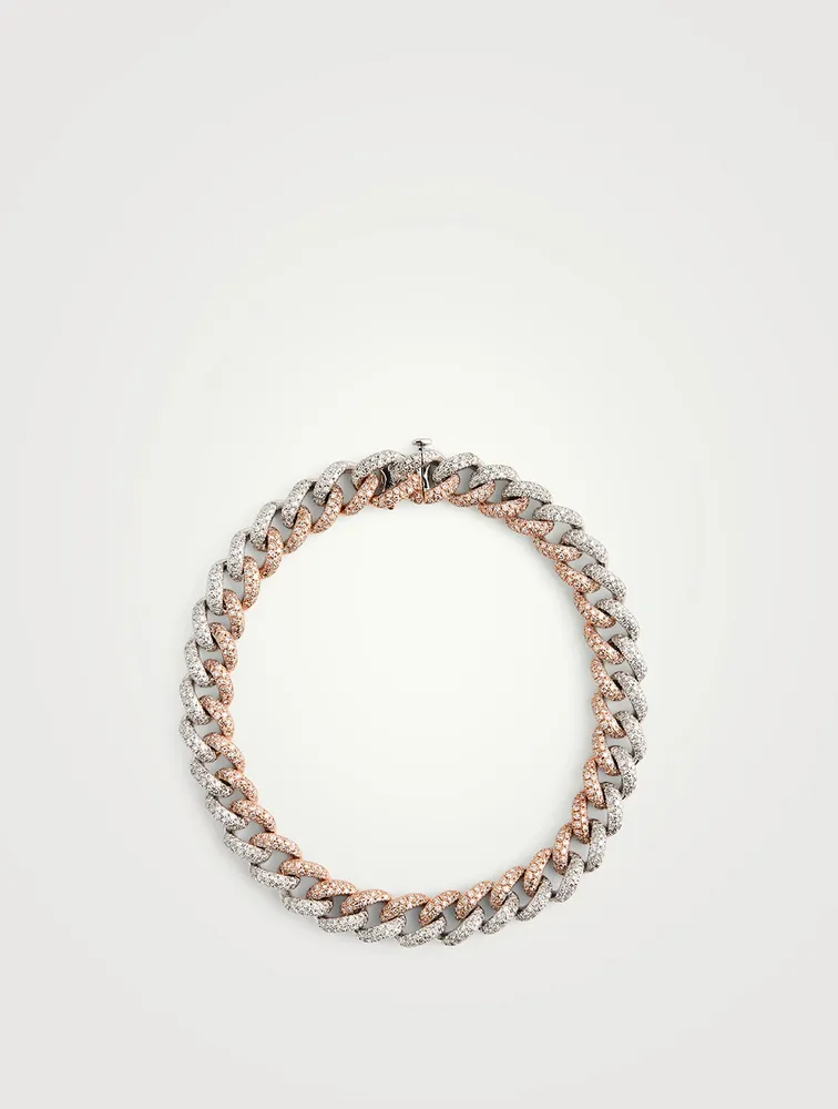 Medium 18K White And Rose Gold Link Pavé Diamond Bracelet