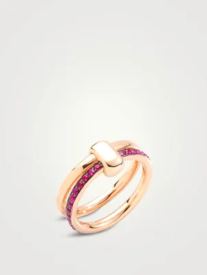 Iconica 18K Rose Gold Double Banded Ring With Rubies