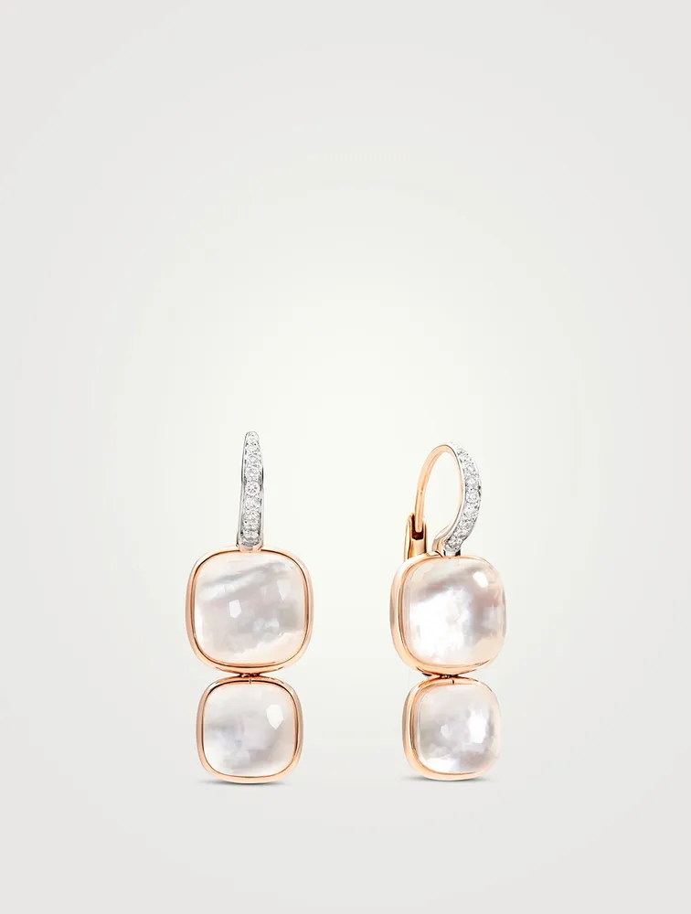 Nudo 18K Rose Gold Earrings With Mother-Of-Pearl, White Topaz And Diamonds
