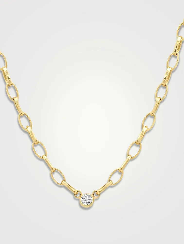 Small Edith 18K Gold Chain Necklace With Diamond Bezel Accent